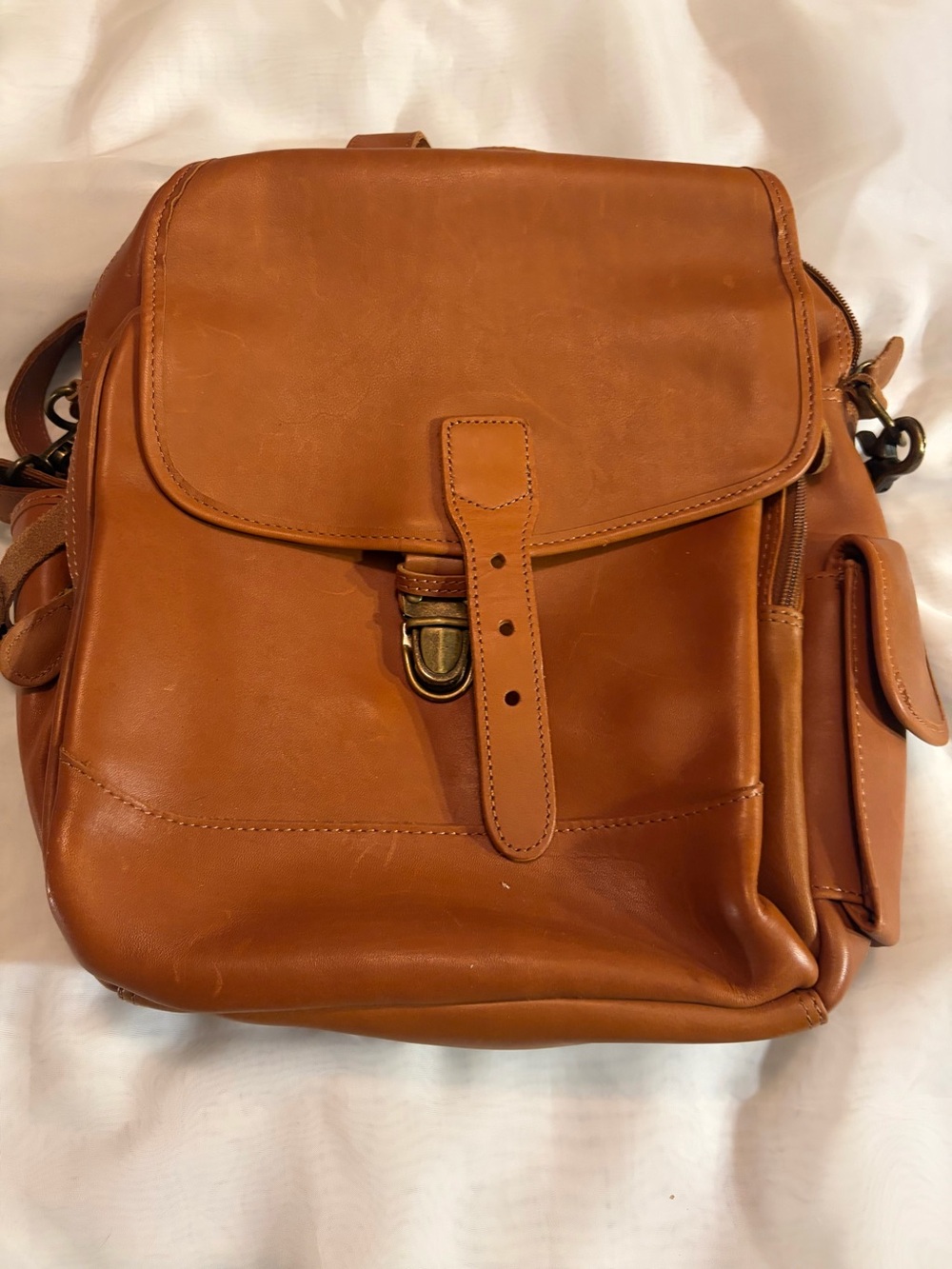 L.L. Bean Chestnut Leather Backpack with Brass Hardware